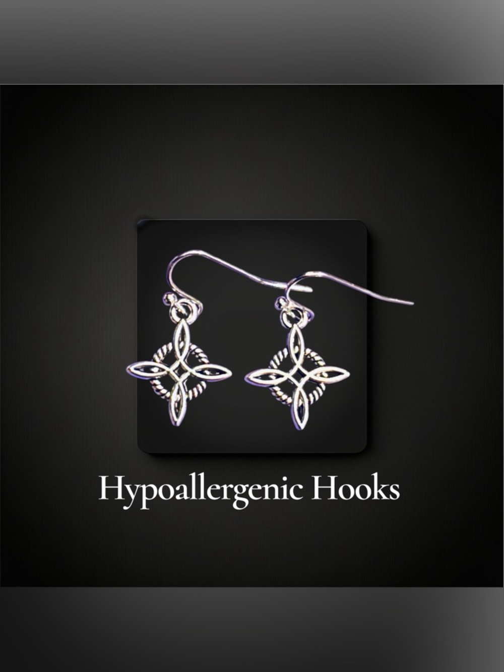 Dainty Silver Celtic Witch Knot Drop Earrings - Hypoallergenic Hooks